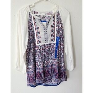 Vintage America NEW Womens Bohemian Peasant Blouse Shirt Embroidered Size Large